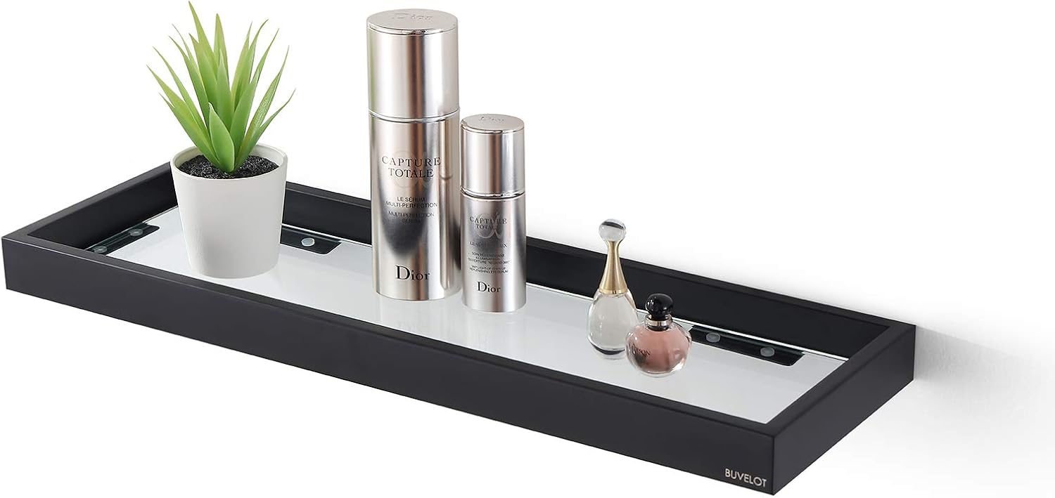 Glass Shelves for Bathroom 20 Inch Floating Glass Shelf,Wall Mount Modern Rectangular, Matte Black, No Assembly