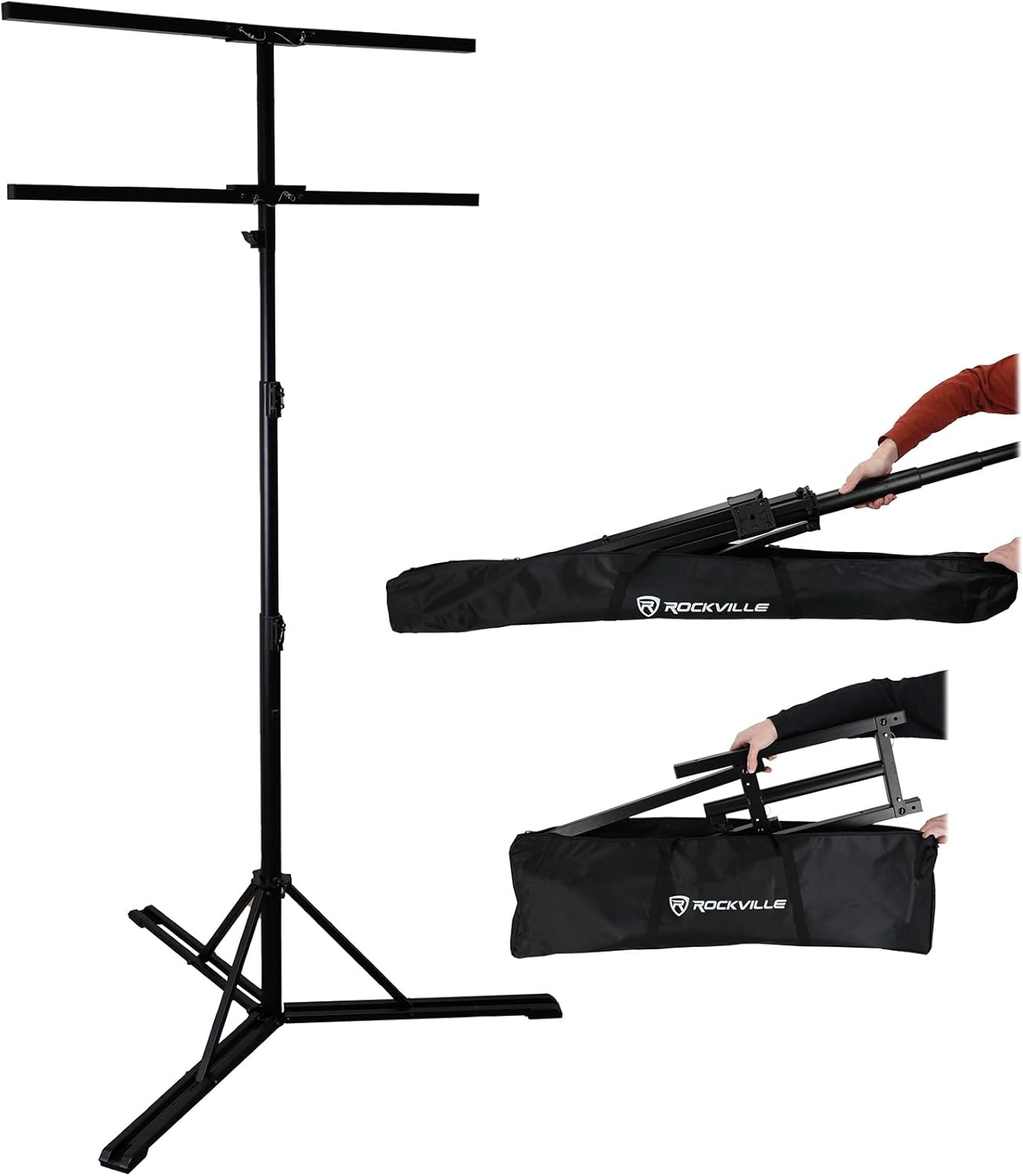 Rockville RLS6 140lb Lighting Speaker Stand, Flat-Base Stability, Detachable Tree Bar, Quick-Fold Portability, Perfect for DJs and Event Pros