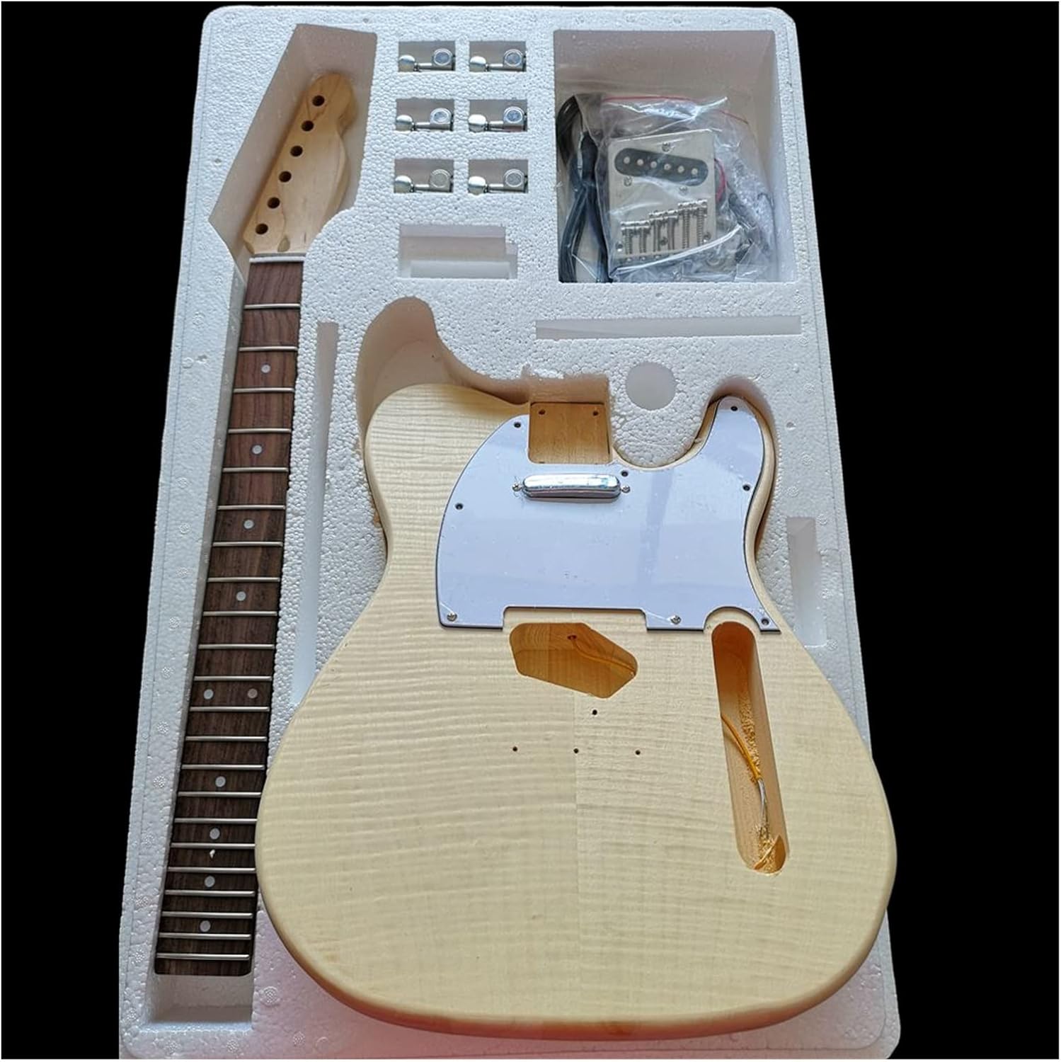 Maple Tiger Pattern Maple Electric Guitar Basswood Body Neck Rosewood Fingerboard DIY Combination Unfinished Guitar Body (Color : 10)
