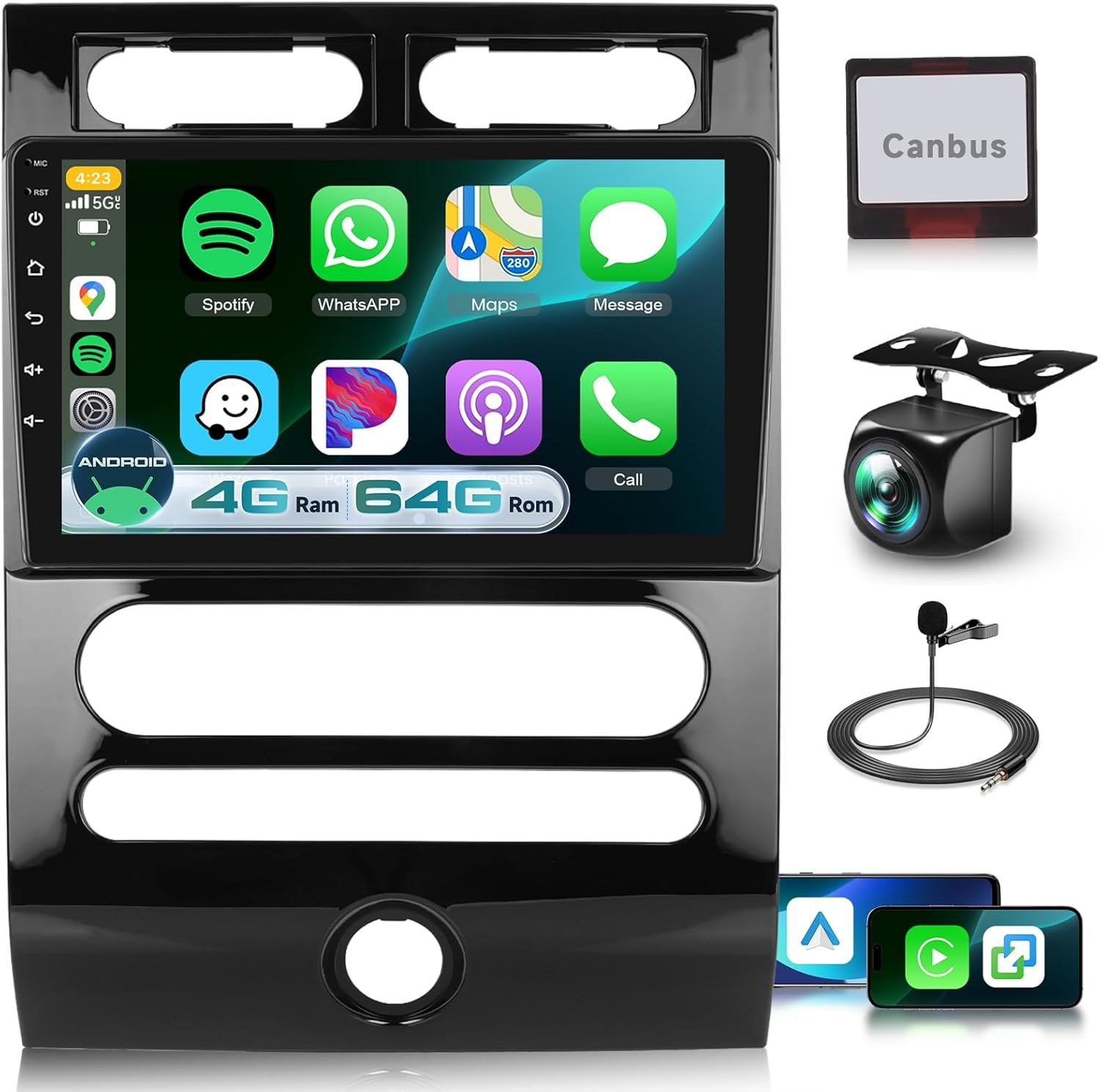 4G+64G Android Car Stereo for Ford Expedition 2007-2014(Automatic A/C) with DSP/Wireless Carplay/Android Auto, 9