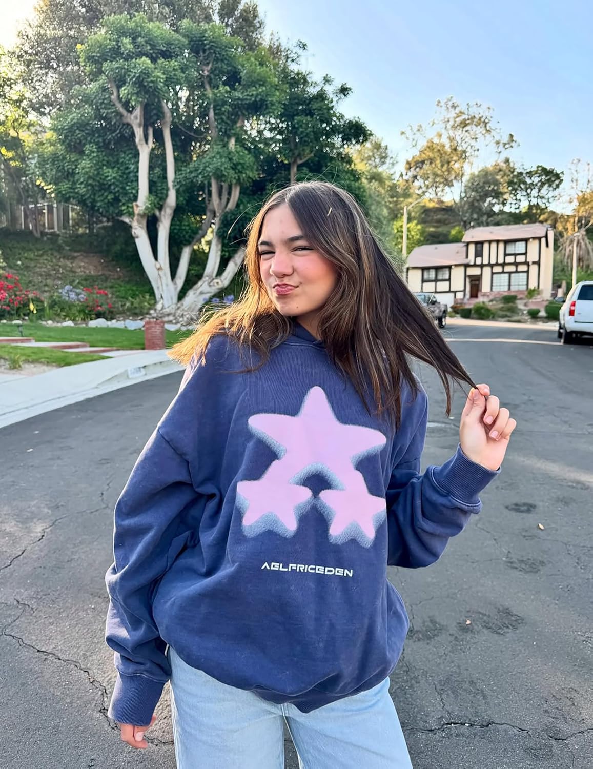 Aelfric Eden Womens Oversized Hoodie Heavyweight Vintage Streetwear Star Graphic Acid Wash Hoodies Pullover With Pockets