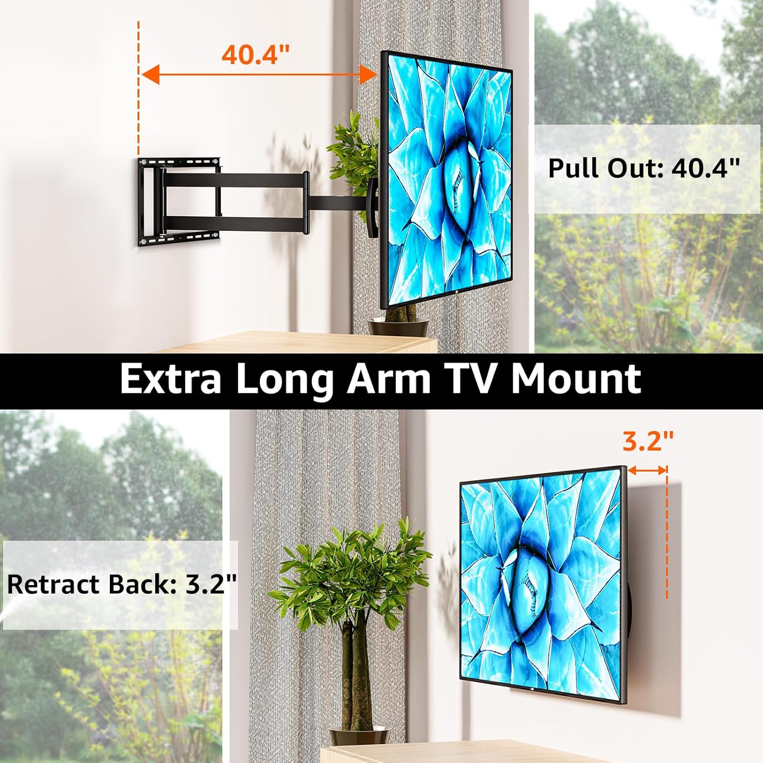 ELIVED Long Extension TV Mount for Most 42-90 Inch tvs, Full Motion Wall Bracket with 40.4 inch Long Arm Articulating TV Wall Mount, Max VESA 800x400mm, Holds up to 150lbs, fits Wood Studs 12