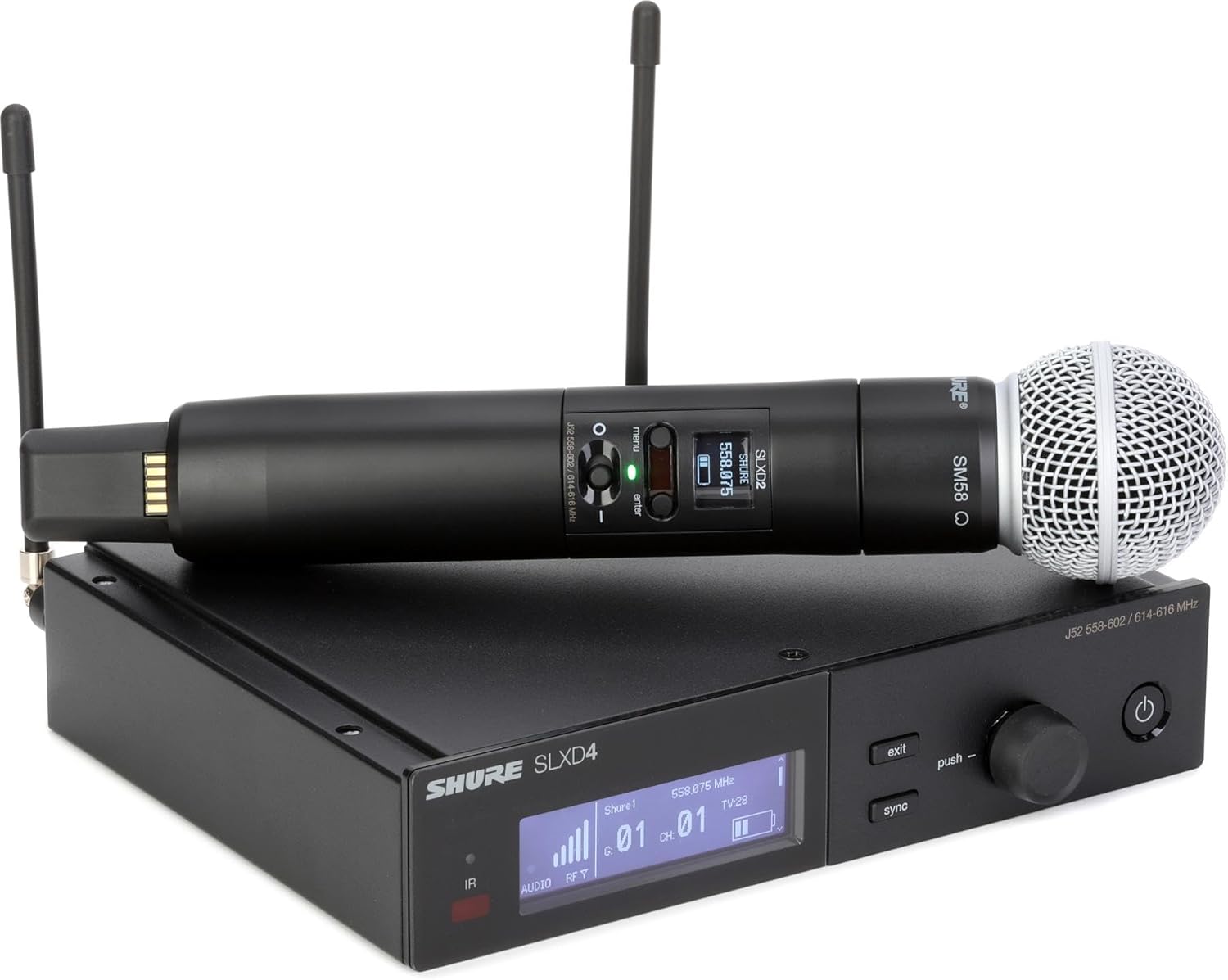 Shure SLXD24/SM58 Digital Wireless Handheld Microphone System J52 Band with Adjustable Tripod Mic Stand - Professional Audio Quality for Performers, Presenters, and Events