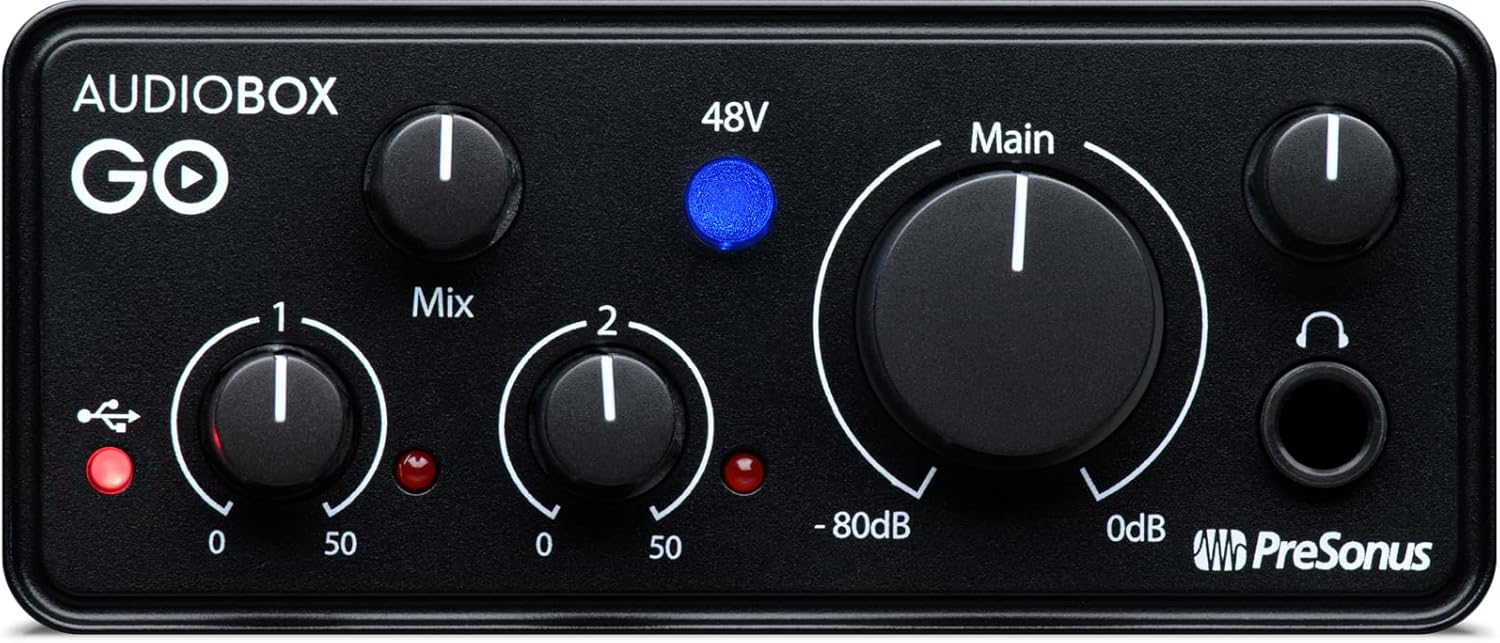 PreSonus AudioBox GO USB-C Audio Interface Creator Recording Bundle with Studio One Artist Software Pack and New Eris E3.5 Studio Monitors, HD7 Headphones