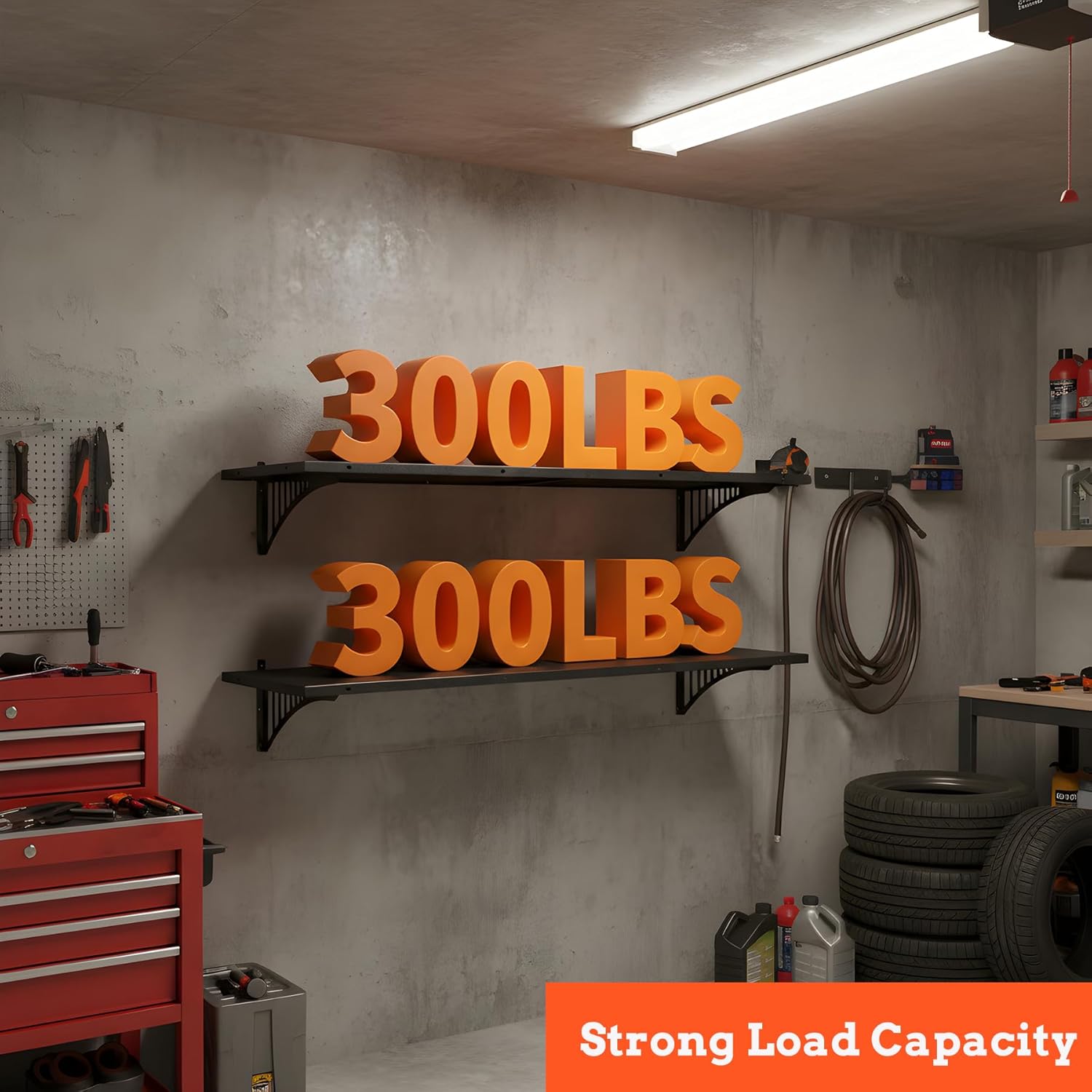 2-Pack 1.6x4FT Garage Wall Shelving, Metal Garage Shelves Wall-Mounted, 600 lbs Capacity Heavy Duty Floating Shelves, Black