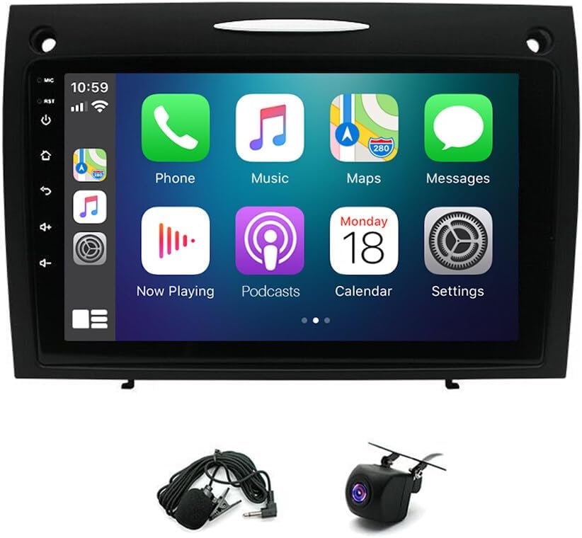 ikasus Android 13 Car Stereo Radio with Carplay Android Auto for Mercedes Benz SLK 2004-2010, 2GB+32GB 9 Touch Screen Car Navigation in Dash Stereo with GPS Navigation WiFi Bluetooth FM RDS