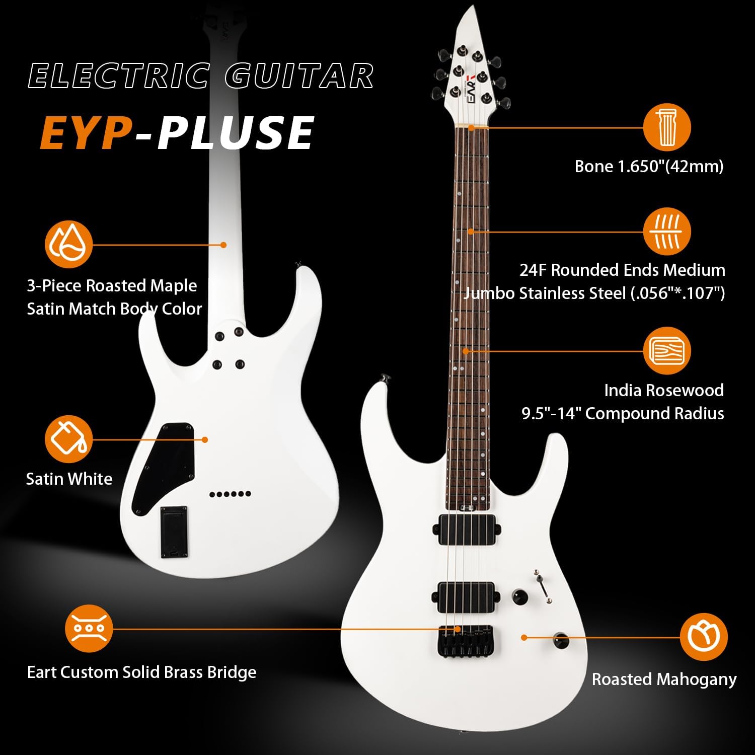 EART EYP-Pulse Soild Body Electric Guitar with Roasted Mahogany Body and Artones-MDC135 Active Pickups Rock