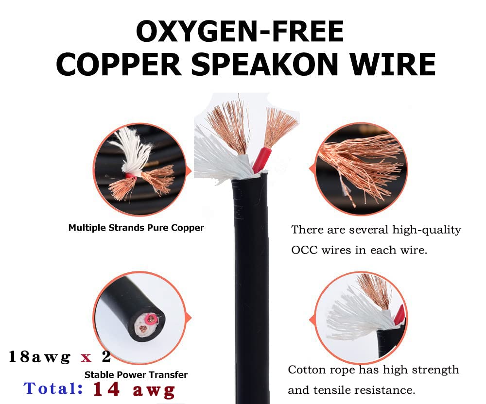 speak on 2Pcs Professional Speakon to 1/4 Inch ts Speaker Cable for pa jack Pair 14 awg Gauge Male Audio port plug Amplifier Connection dj amp Heavy Duty bocina Cord Wire ft with Twist Lock(100 feet)