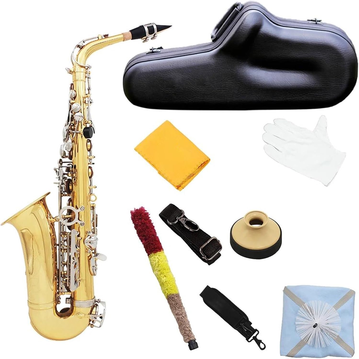 Beginner saxophone Alto Saxophone Eb Tune Gold Lacquer Silver Key Brass Body Sax Woodwind Instrument With Saxophone Accessories