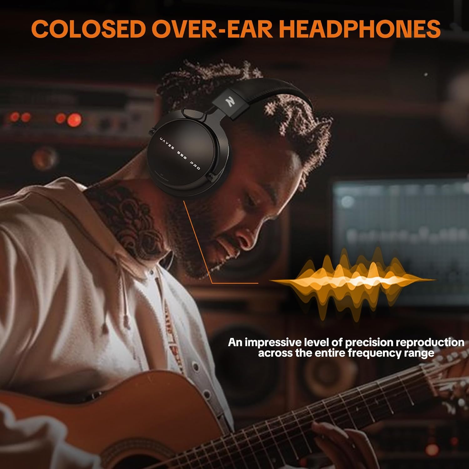 Studio Monitor Headphones for Recording, Professional Over Ear Wired Headset with Detachable Cardioid Dynamic Boom Microphone, Streaming Equipment for Media, Broadcast, Podcasting, Black-W550X