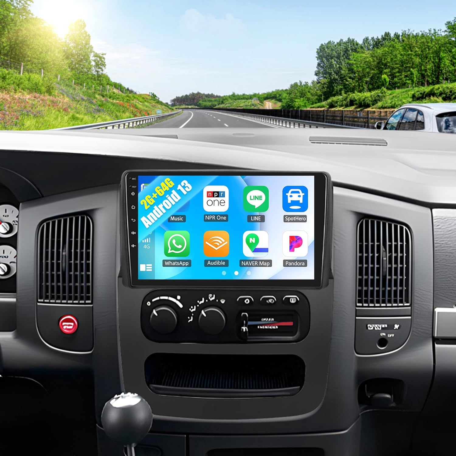 SIXWIN Android Car Stereo for Dodge RAM 1500/2500/3500 2002-2005 with Wireless CarPlay Android Auto Mirror Link 2G+64G 9 Inch Touchscreen Bluetooth GPS Navigation WiFi FM Backup Camera MIC