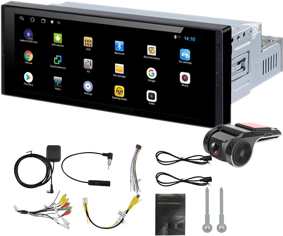 Polarlander Android Car Stereo 1 Din 6.9 inch Touch Screen Car Radio with GPS Navigation Stereo Car Bluetooth FM Receiver Support Phone Mirror Link, with Dual USB Interface + DVR