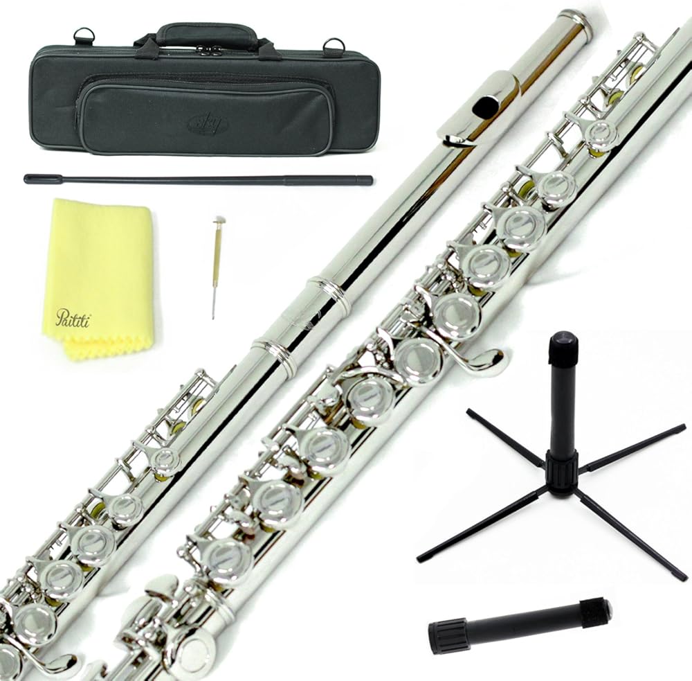 Sky C Flute Top Sound with Lightweight Case, Cleaning Rod, Cloth, Joint Grease and Screw Driver (Nickel)