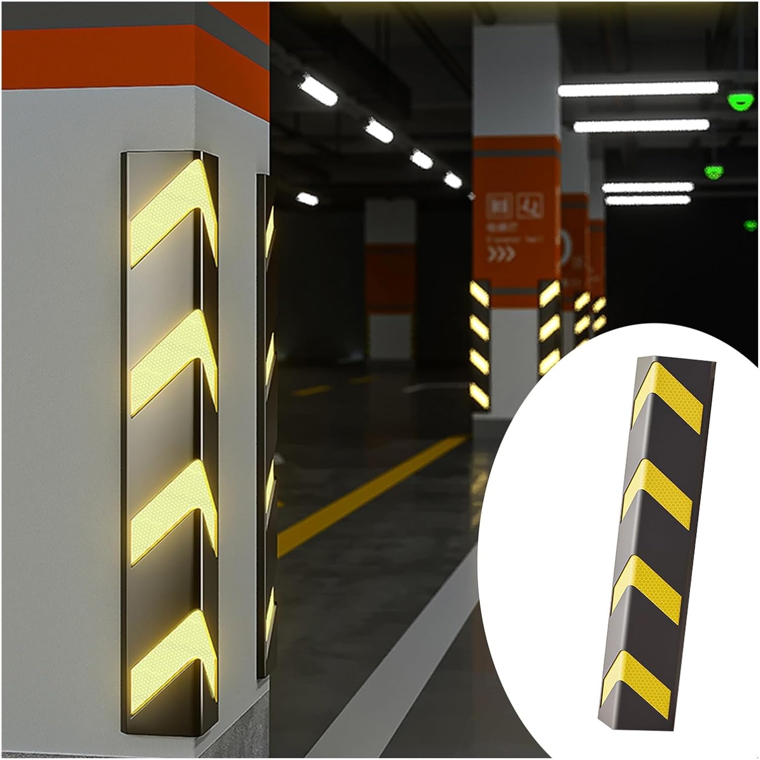 XPLKQXE Reflective Wall Edge Protector, Rubber Corner Guards, L-Shape Corner Guard Reflective Yellow Strip, Parking Protect Car Corner Guards Bumpers Pole (Color : Black+Yellow-120cm, Size : 16pcs)