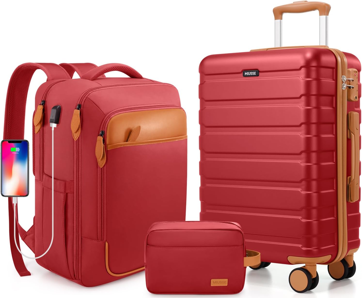 20 Inch Hardshell Luggage Sets 3 Piece,Carry On Luggage 22x14x9 Airline Approved for men & women, Suitcase Set with TSA Lock With Travel Backpack，Durable Carry On Suitcase With Spinner Wheels