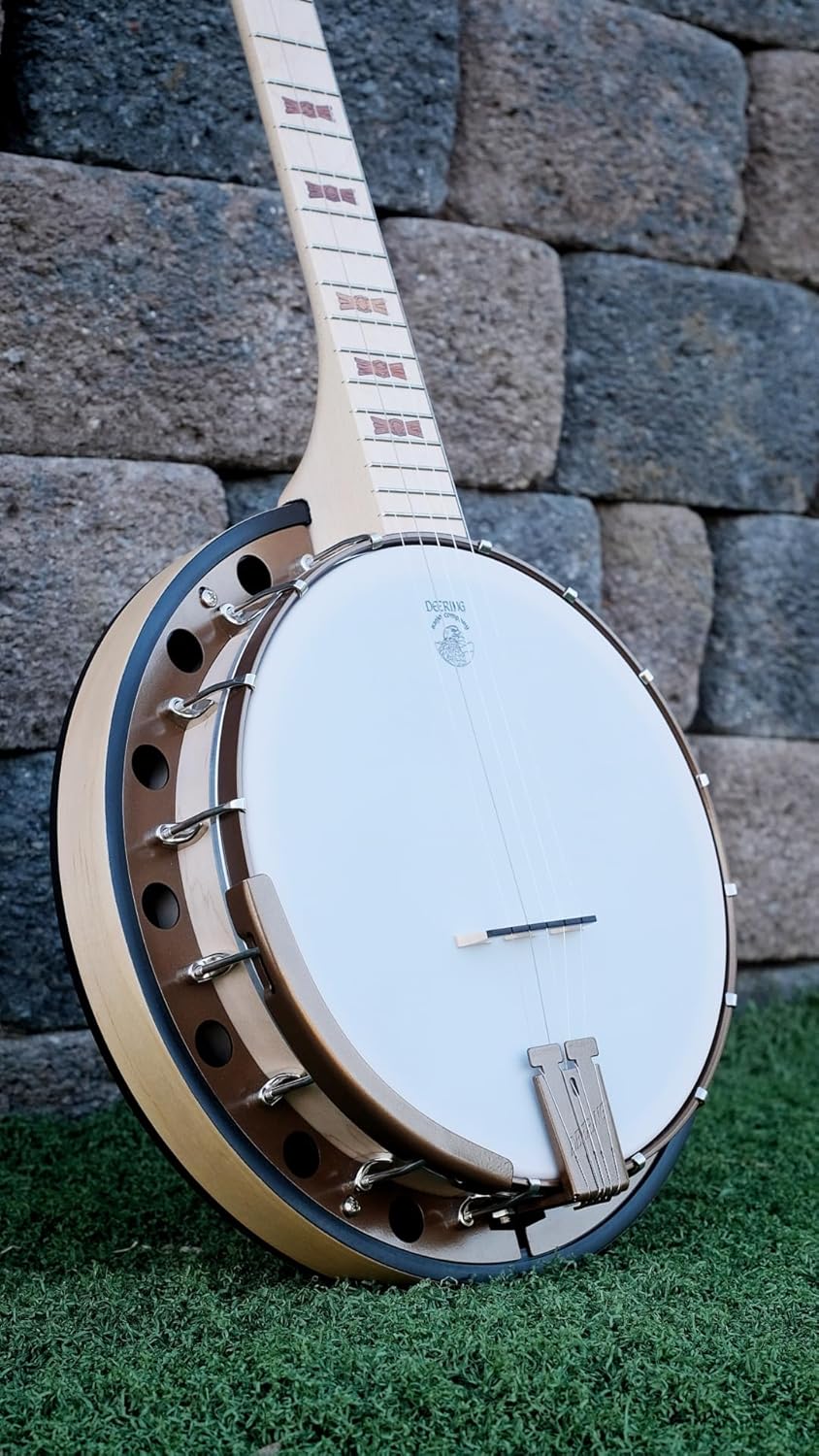 Deering Goodtime 2 5-String Maple Resonator Bluegrass Banjo Art Deco Inlay Bronze Powder Coat Hardware with Instrument Alley Bag, Tuner, Strings, Mute, Picks, Strap Bundle Package - Made in the USA