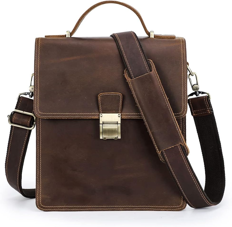 CONTACTS Crossbody Shoulder Bag Code Lock Anti Theft Small Messenger Bag for Men Crazy Horse Leather Office Bag for 11