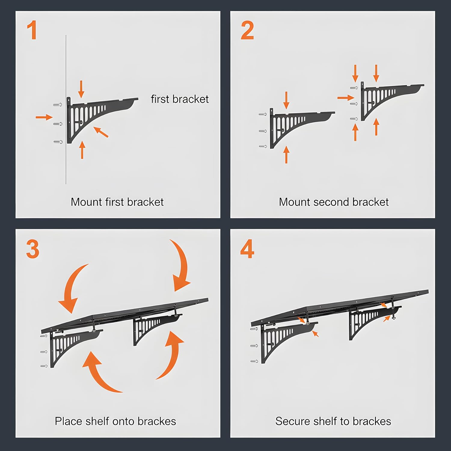 2-Pack 1.6x4FT Garage Wall Shelving, Metal Garage Shelves Wall-Mounted, 600 lbs Capacity Heavy Duty Floating Shelves, Black