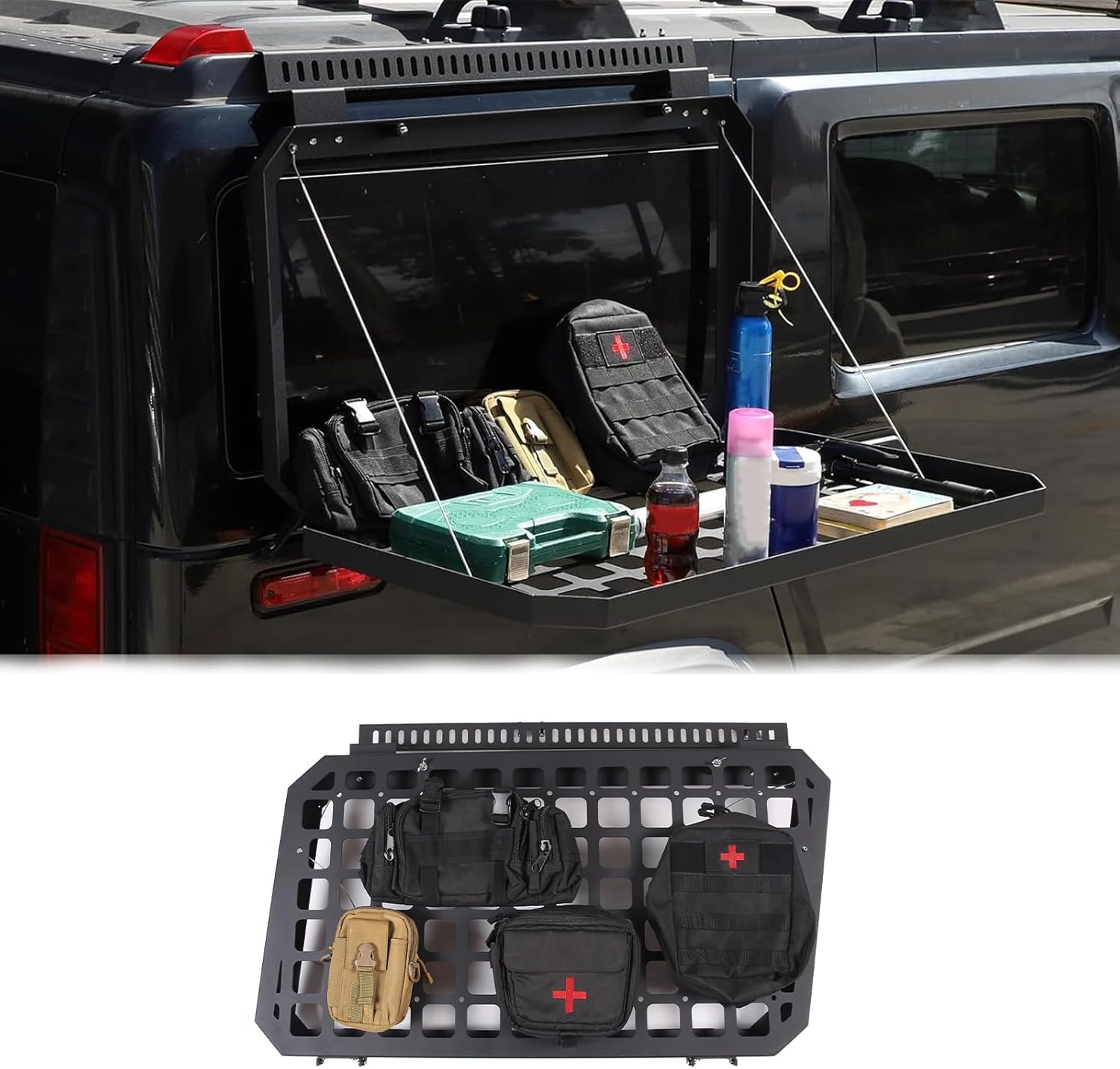 PIUGILH Car Rear Window Side Storage Racks for Hummer H2 2003-2009 Exterior Accessories, Aluminum Tail Cargo Storage Panel Multi-Function Rack (Right Side)