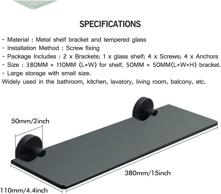 Shower Caddy Glass Bathroom Shelves Organizer, Wall Mount Shower Shelf, Bath Storage, 6MM Tempered Shampoo Rack Bracket, Bathroom Accessories Bathroom Organizer (Color : D)