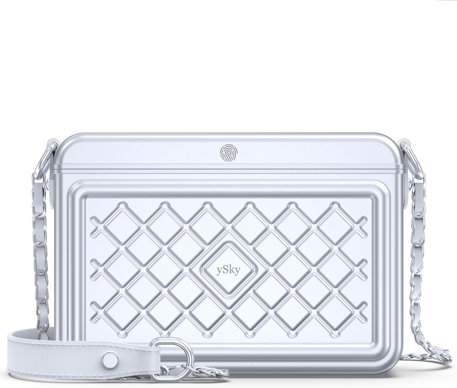 Anti-Theft Fingerprint Safe lock bag,Lady lock Crossbody Bag with password, Women Metal travel safe bag,Cash Lock Security Box with MFi Certified Findmy to Track Belongs,privacy protection safe box