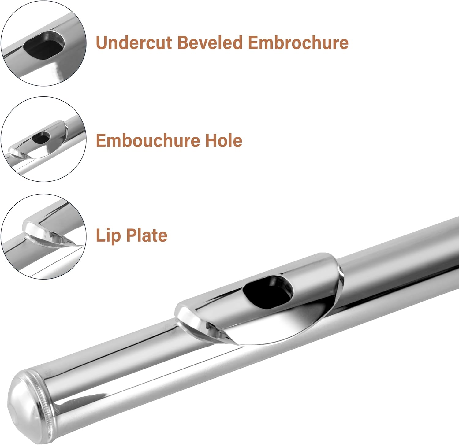 Cecilio Closed Hole C Flute - Musical Instrument, Beginner/Intermediate Flute in Band & Orchestra, Nickel