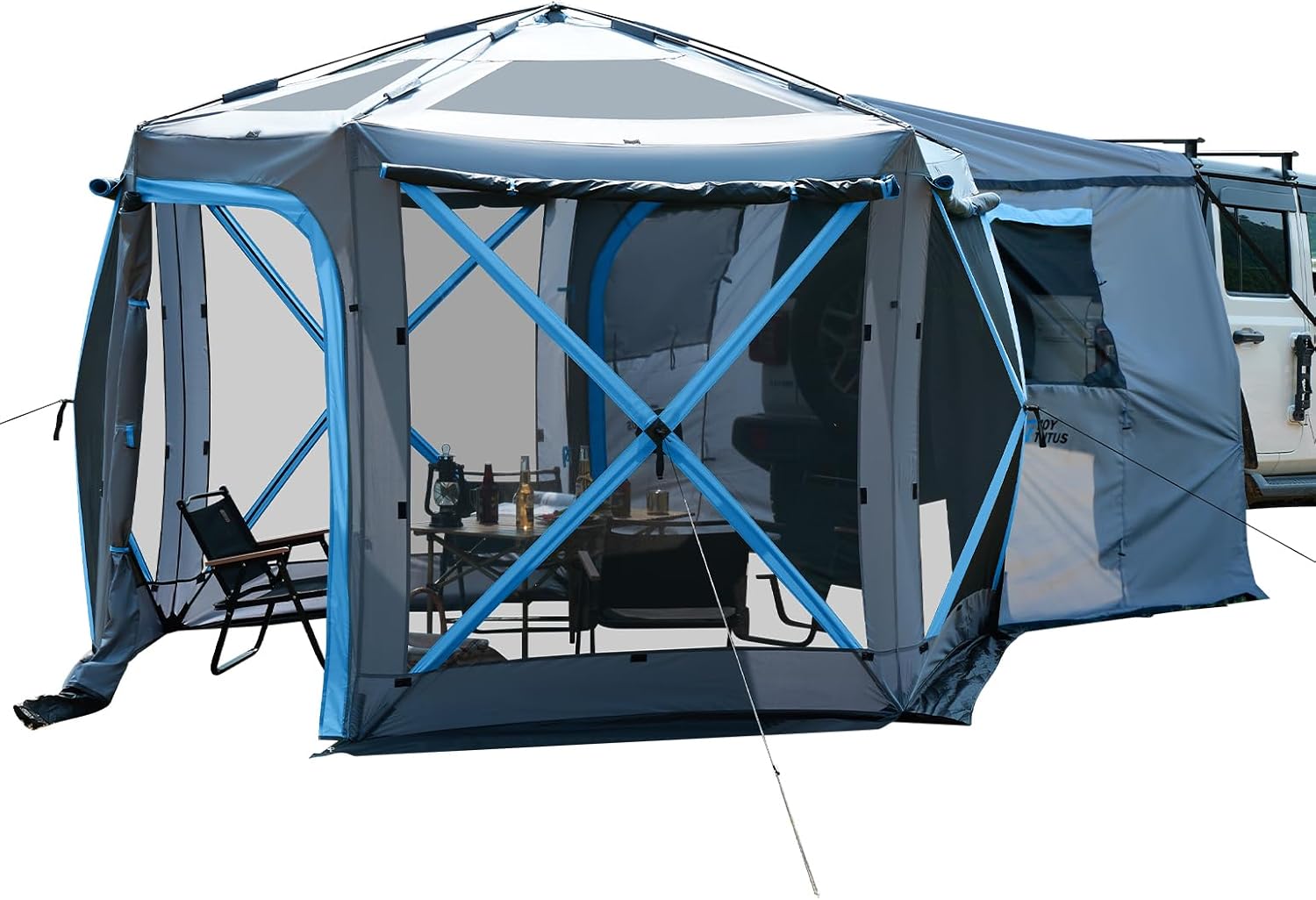 JOYTUTUS Dual-Use Pop up SUV Tents for Camping, 10x10.5 Ft Big Space 2 Rooms Car Tent, SUV Tailgate Tent for Family Camping, 5 Sides Canopy, Portable Carry Bag