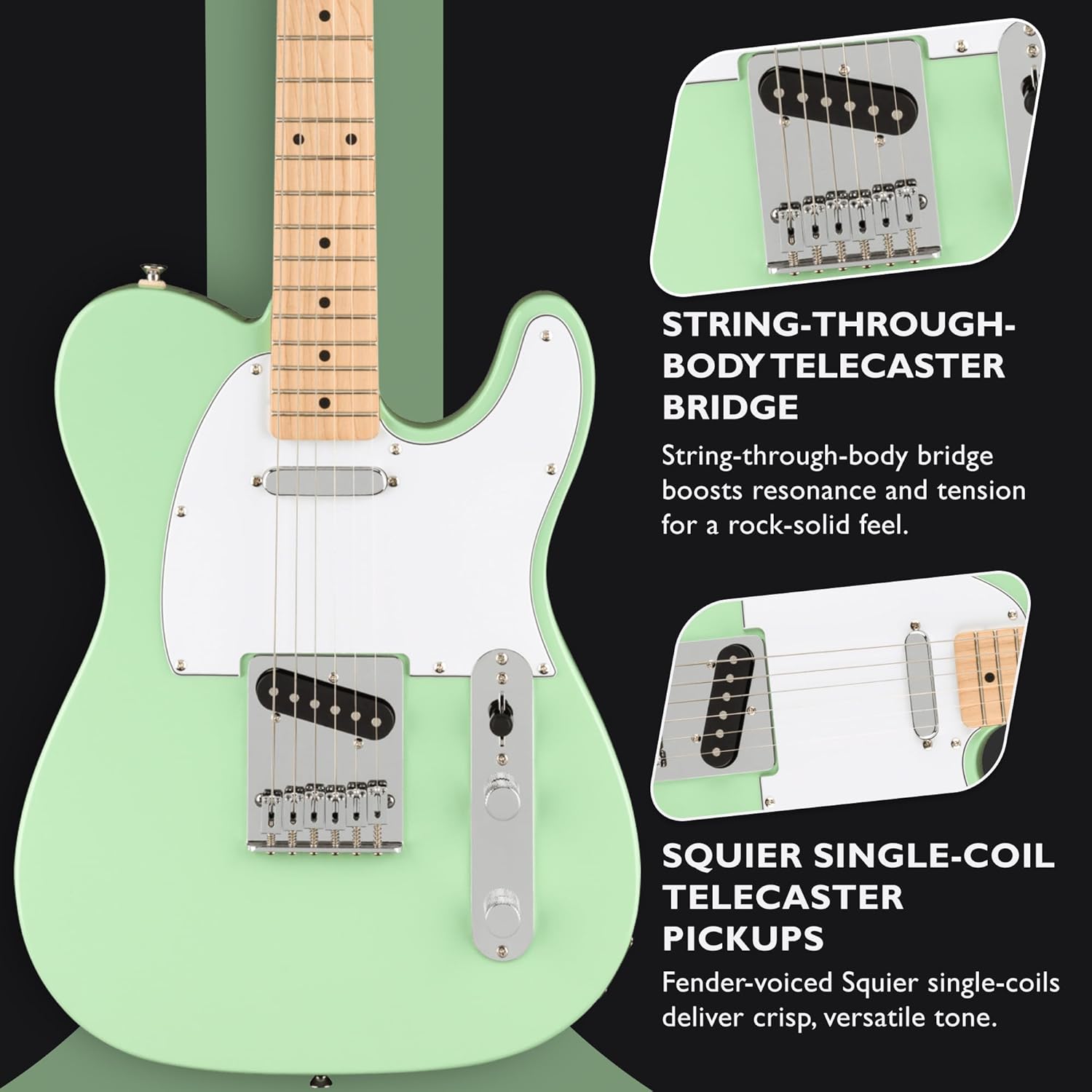 Fender Affinity Series Telecaster - Surf Green Bundle with Frontman 10G Amplifier, Gig Bag, Tuner, Instrument Cable, Strap, Picks, and Austin Bazaar Instructional DVD