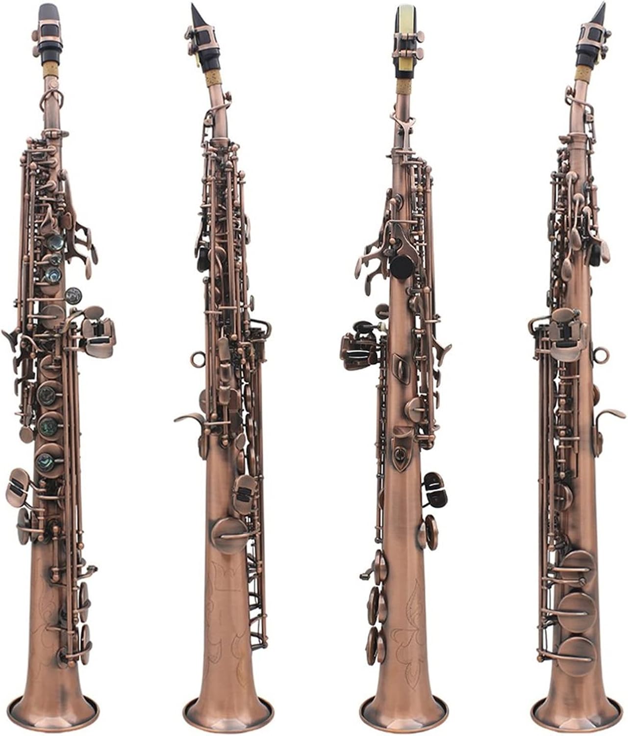 Straight Bb Saxophone Carve Pattern Woodwind Instrument with Case Reed Cleaning Brush Cloth