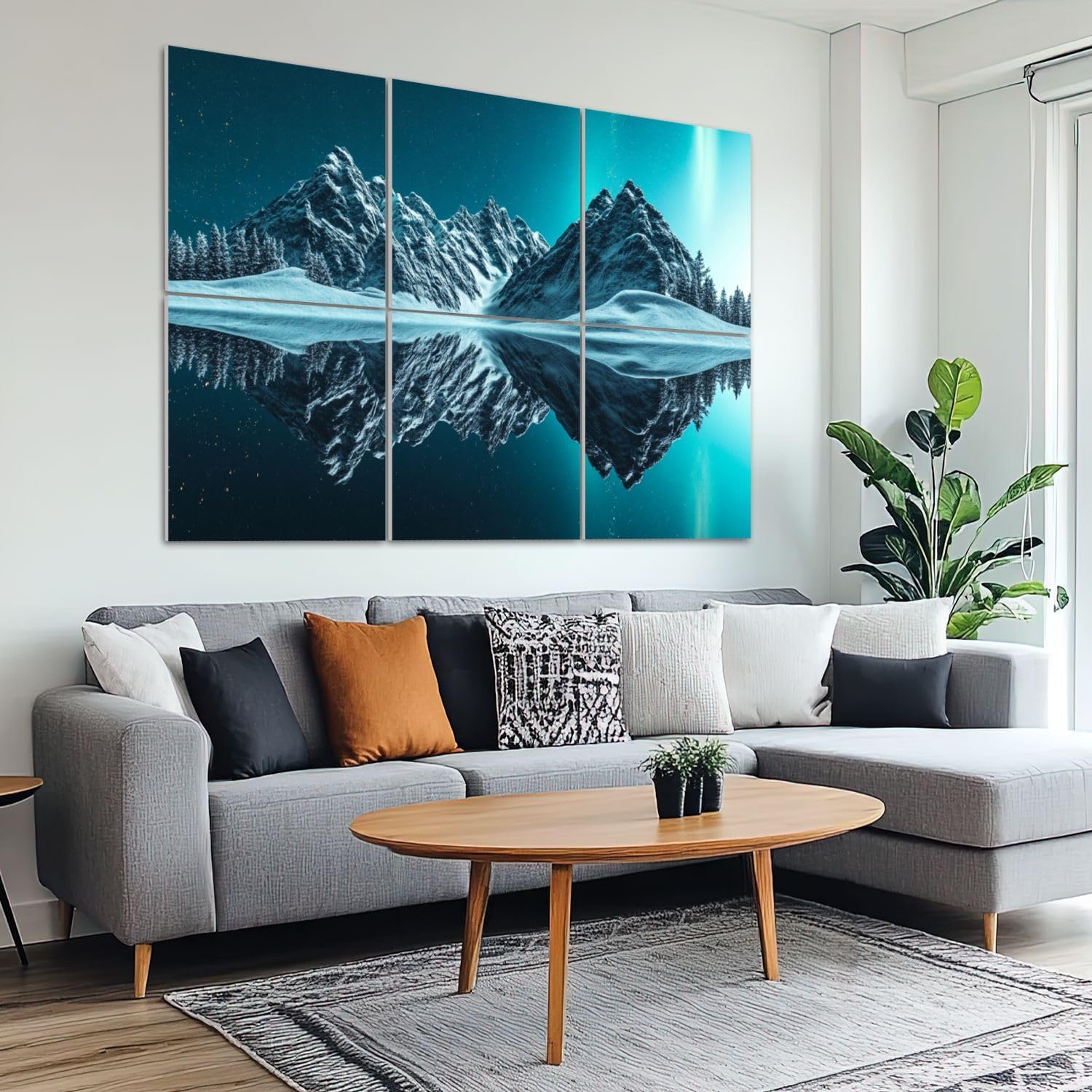 6 Pack Art Acoustic Panels Sound Absorbing Scenery Snowy Mountains Symmetrical Reflection Night Sky Pine Trees Decorative Soundproof Wall Panels Self Adhesive for Recording Studios Office 72