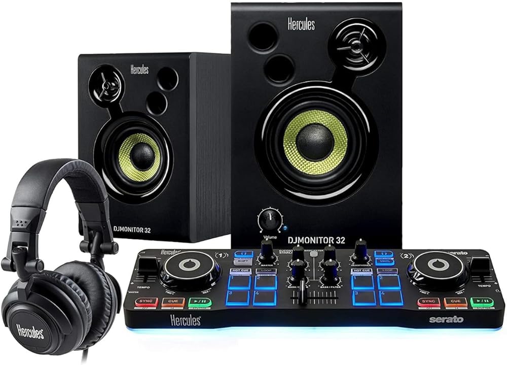 Hercules DJ Starter Kit with Starlight Controller, Monitor Speakers, Headphones, and Serato DJ Lite Software