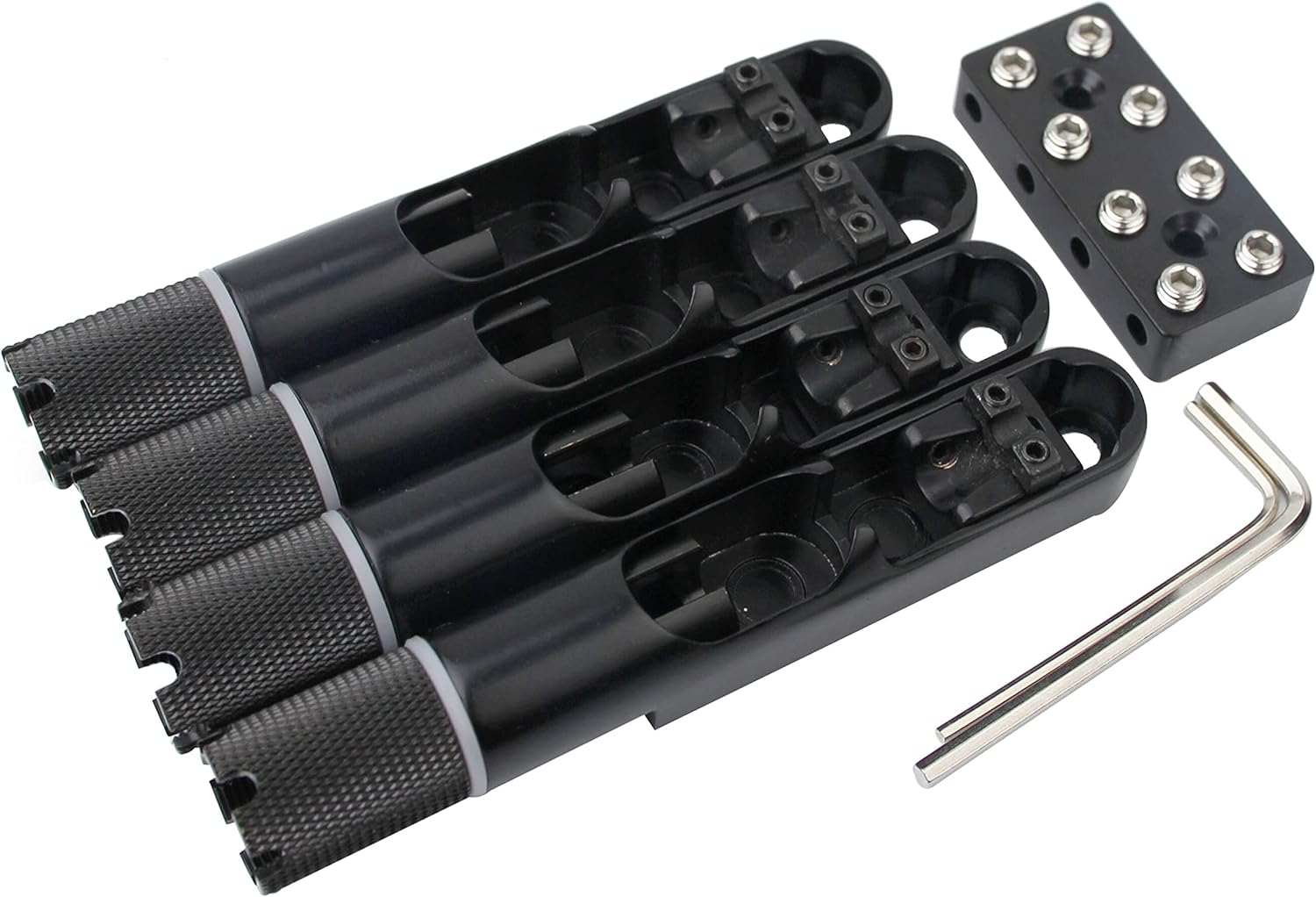 Guyker 4 Pieces Single String Fan Bass Bridge - Headless Fixed Fanned Bridges for Electric Bass GB100, Black