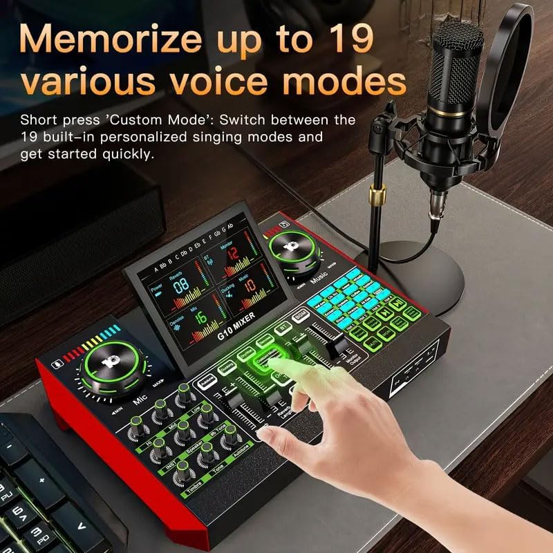 Podcast Equipment Bundle Audio Mixer, Sound Board for PC/Phone Live Streaming Singing Gaming, Sound Mixer for 3.5mm/Xlr Dynamic/48V Microphone, Live Sound Card with DJ Mixer Effects & Voice Changer