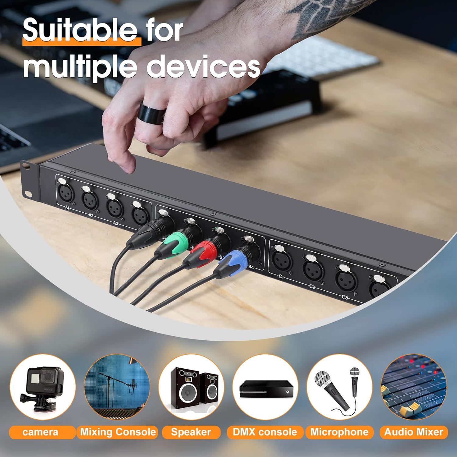 XLR Balanced Patchbay XLR Stage Box 12 Channel 3 Pin Multi Network Cable Extender for Stage Lighting and Home Recording Studio Compatible (Female)