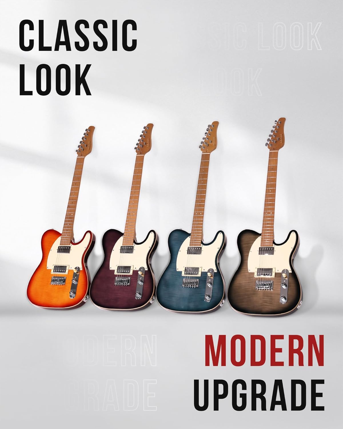 AKLOT Modern TL Electric Guitar – Dual Humbucker with Coil Split, Roasted Maple Neck & Flame Maple Top, Locking Tuners, Beginner & Intermediate Guitar, Inferno Burst