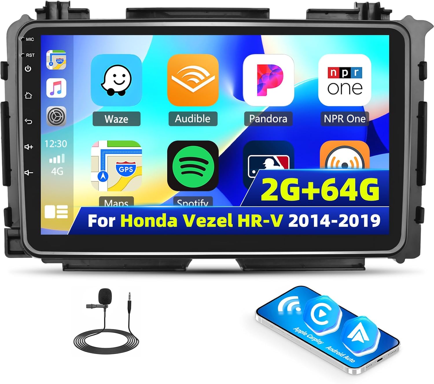 [2+64G] Android 13 Car Stereo Radio for Honda Vezel HR-V 2014-2019 with Wireless Carplay&Android Auto,9 Inch Touch Screen Car Radio with Bluetooth FM/RDS Radio EQ WiFi GPS Navigation SWC