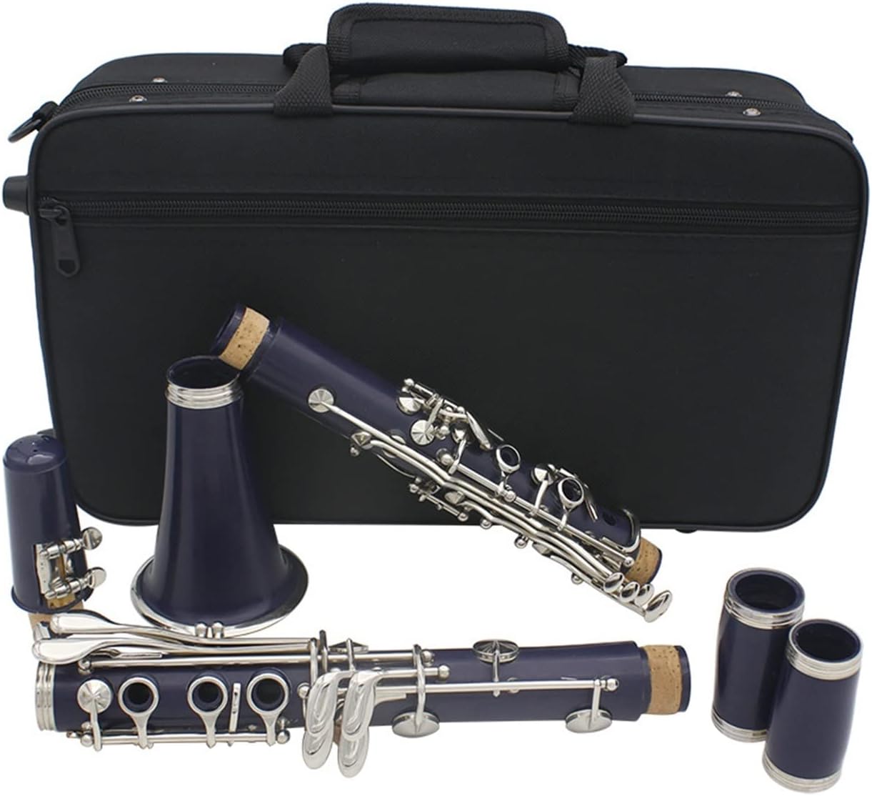 KESHUO Clarinet ABS 17 Key BB Flat Saxophone Binocular Clarinet with Cleaning Cloth Gloves 10 Reeds Screwdriver Case Woodwind Instrument Student Standard Clarinet Set (Color : White)