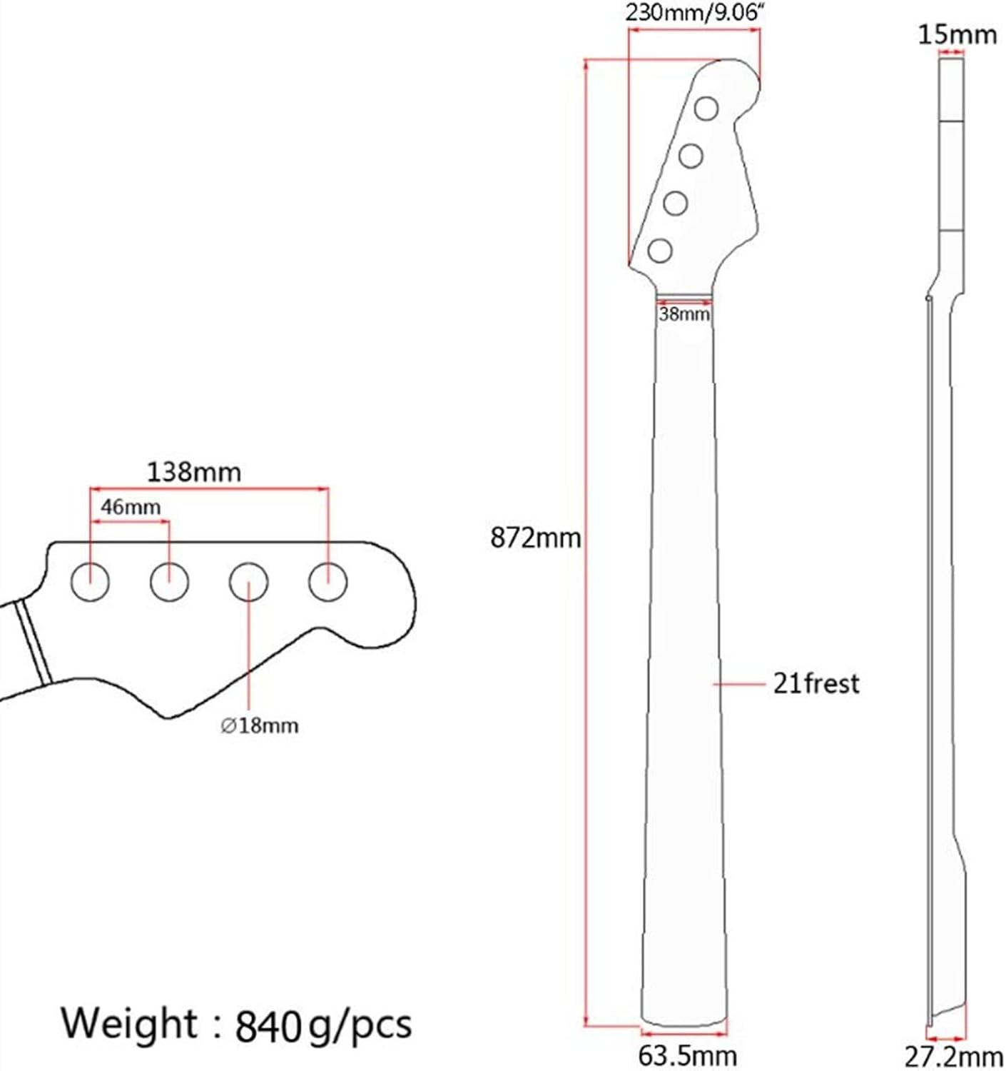 Bass Guitar Neck for 4 String 21 Fret Right Hand Maple Rosewood Electric Guitar Neck