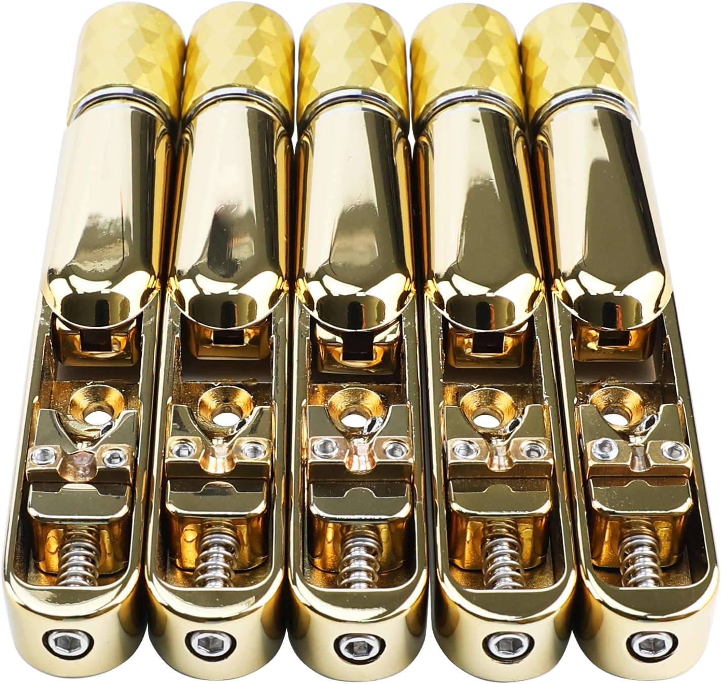 Pack of 5 Individual Single Tubular Fixed Bridge 5 String Electric Bass Bridge for Headless 5-string Bass Replacement Parts Gold