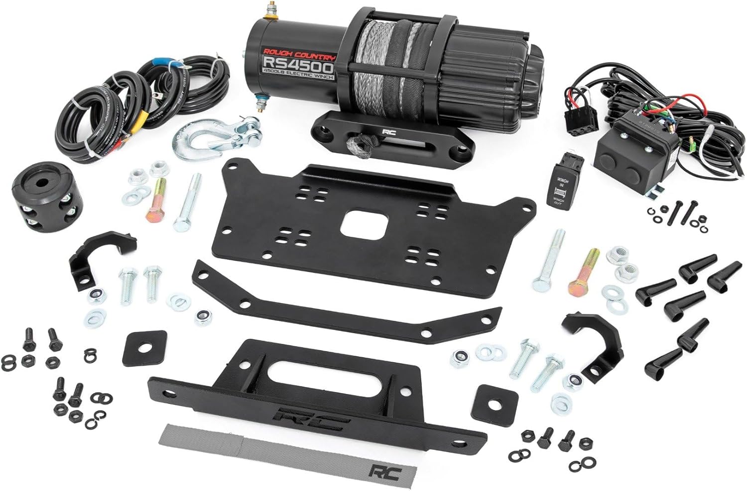 Rough Country 4,500 LB Winch Mount Kit for Honda Talon - Bolt-On Plate with RS4500S UTV Winch & Synthetic Rope