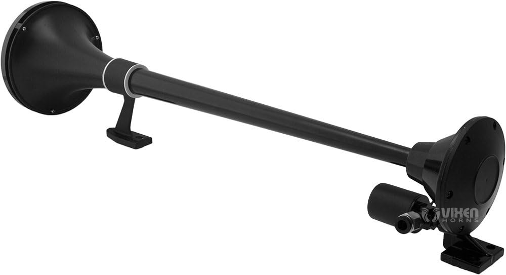 Vixen Horns Train Horn for Boat/Truck/Car. Air Horn Waterproof Black Single Trumpet + Cover. Super Loud dB. Marine Grade Finish. Fits 12v Vehicles like Semi/Pickup/Jeep/SUV VXH1168B