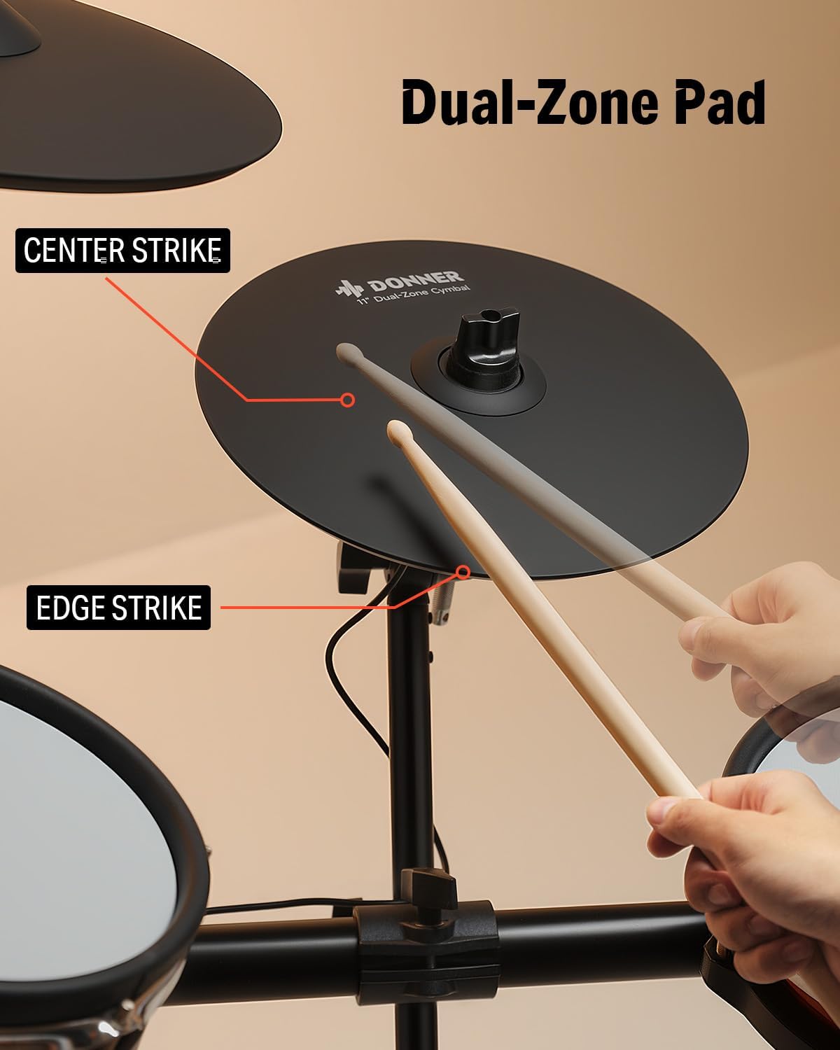 Donner Mute Cymbal for Electronic Drum Set, 13-inch Dual Zone Crash for Electric Drum Kit, 2 Zone E Cymbal for Digital Drum (CYB-13D)