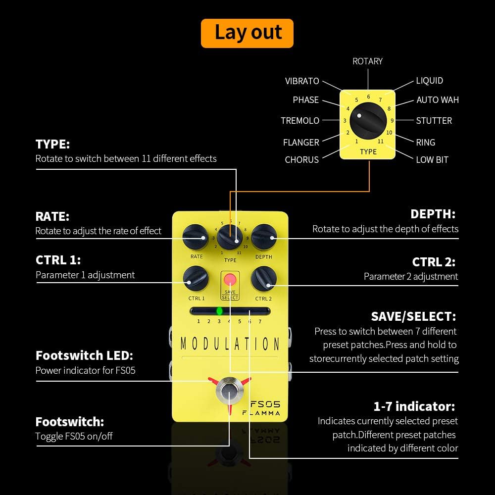 FLAMMA Modulation and Preamp Guitar Pedals