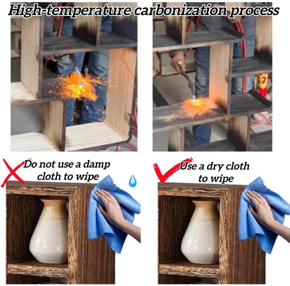 Square Shelf with Rattan Back Panel, Solid Wood Floating Shelf, Wall Mounted Cube Storage Organizer, Mug Holder Wall for Kitchen & Living Room