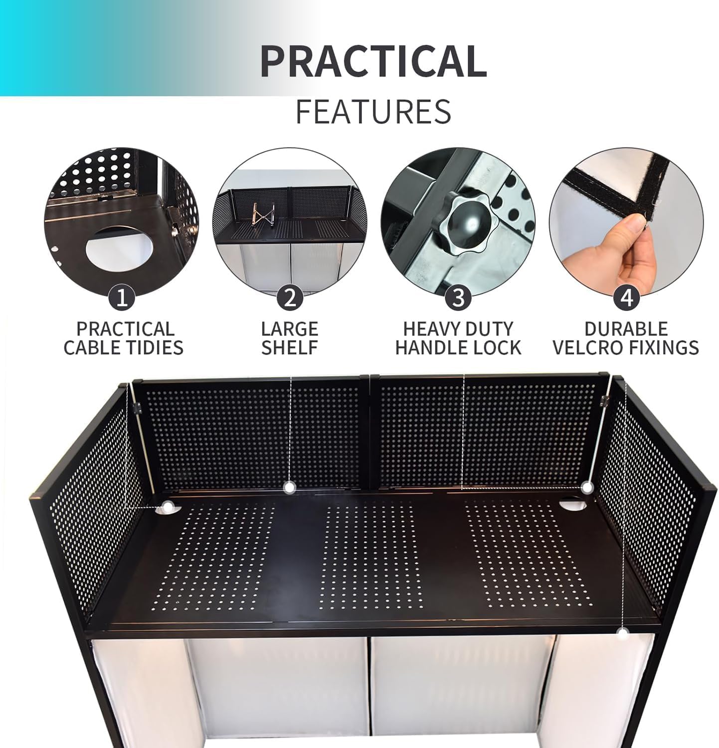 Foldable DJ Booth Event Flat Table Top,40 * 40 * 20 Inches Portable DJ Facade Booth DJ Facade Table Station w/White & Black Scrim,Padded Carrying Bag