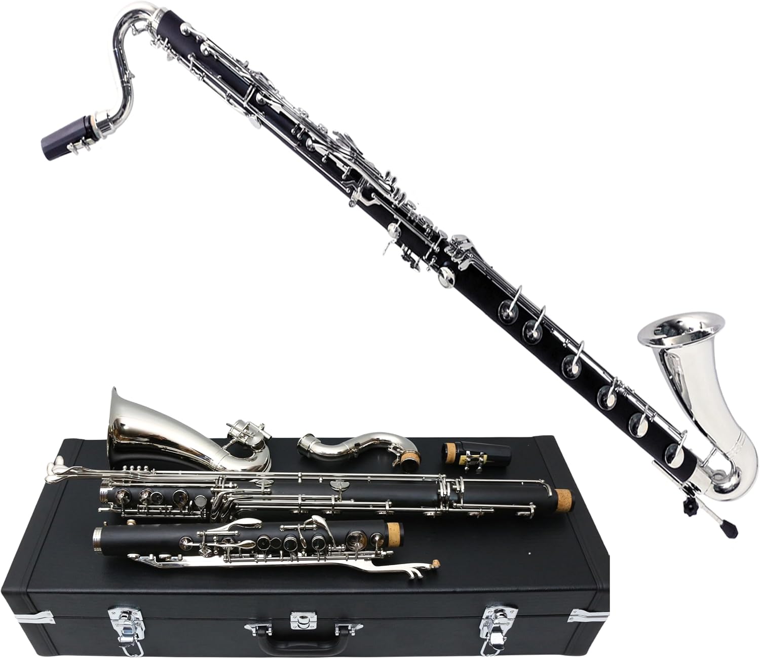 Professional Bass Clarinet Low C Bb Key Clarinet with Case Nickel Plated keys Advance Easy blowing (Low C)