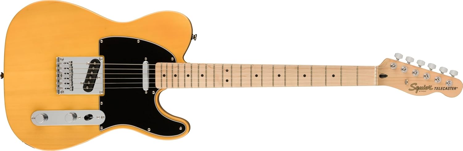 Fender Telecaster Guitar Squier Affinity Series, Maple Fingerboard, Butterscotch Blonde Bundle with 12x Fender Guitar Picks & Liquid Audio Instrument Polishing Cloth