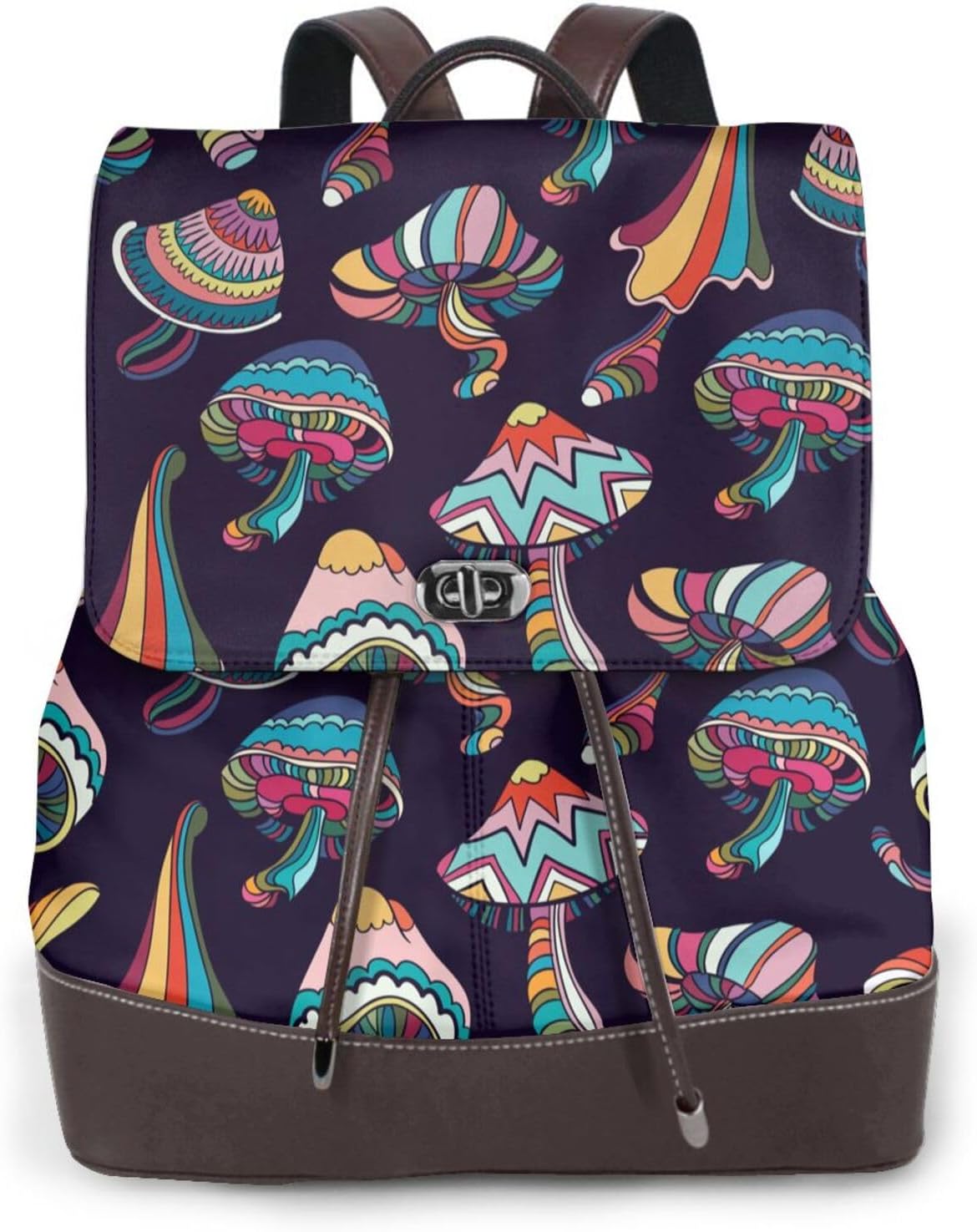 Mushroom Doodle for Womens Backpack Purse Microfiber PU Anti-theft Large Fashion Designer Travel Bag Ladies Shoulder Bags