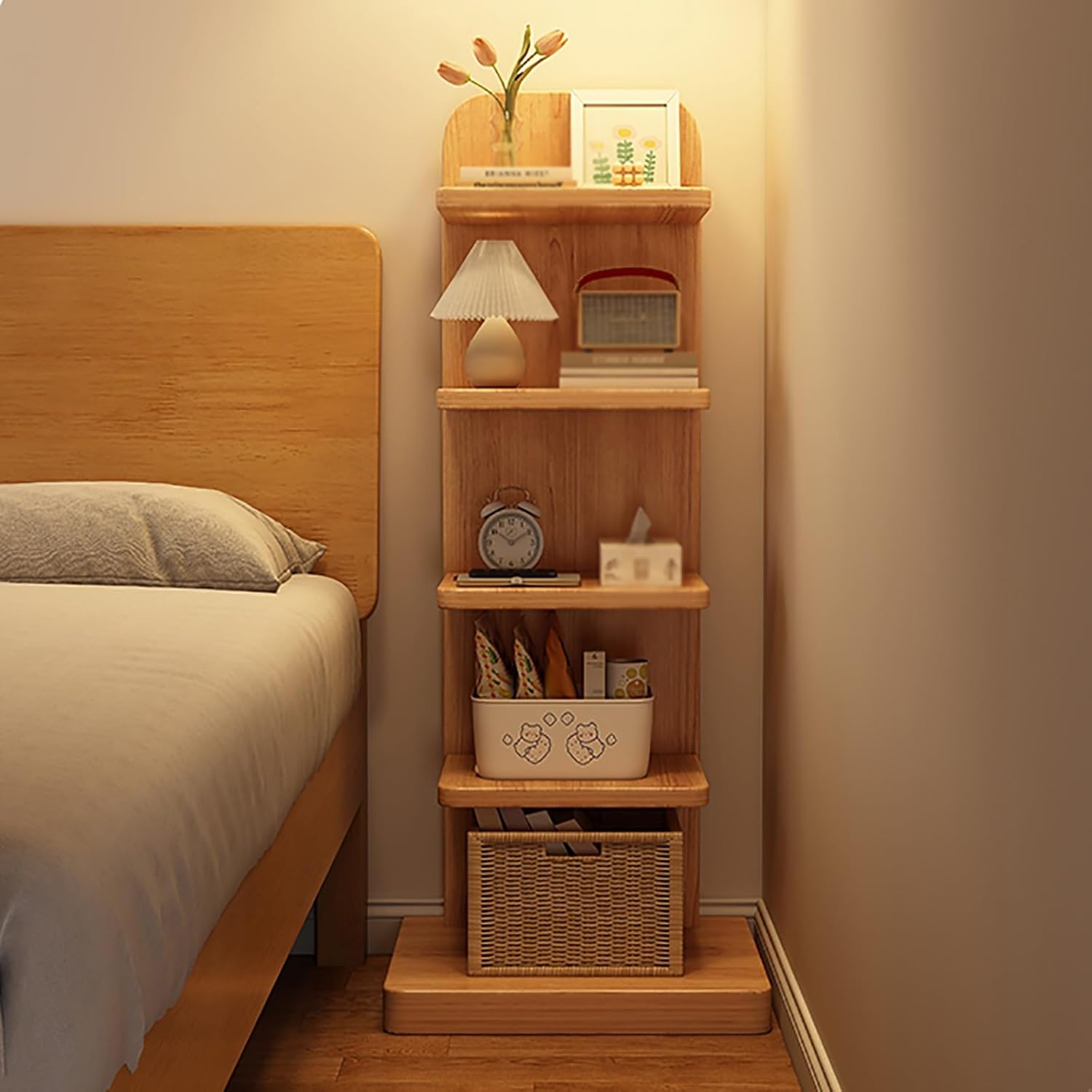 Modern Vertical Bookshelf Tower, Free Standing Bookcase Open Shelves, Simple Narrow Invisible Floor Wall Bookshelf for Small Spaces, Living Room, Bedroom, Office(Brown,87cm/34.2in)