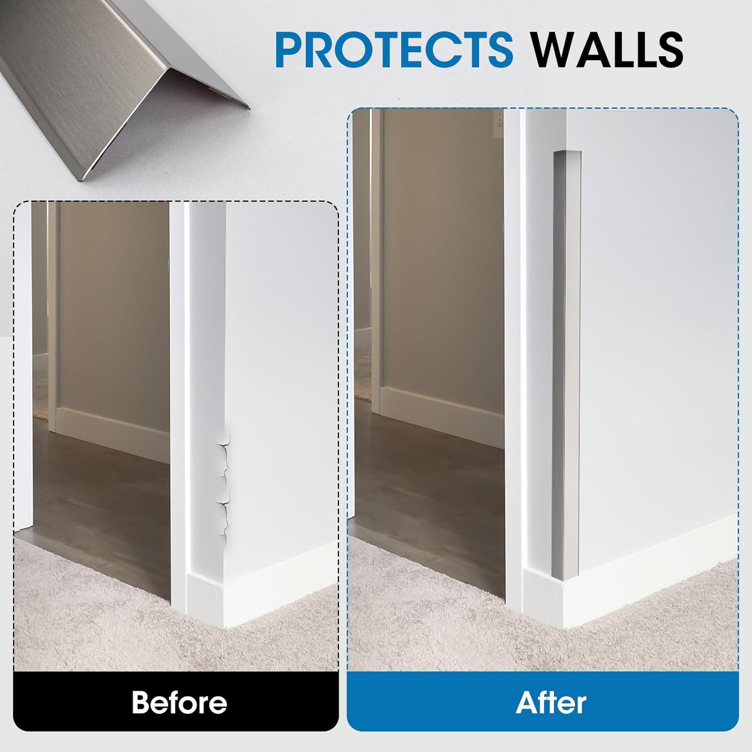 Stainless Steel Wall Corner Guards, 2 x 2 x 48 inches (10 Pcs Pack). Made of 304 Steel, These 90-Degree Angle Metal Corner Protectors are Designed for Wall Protection and Decoration